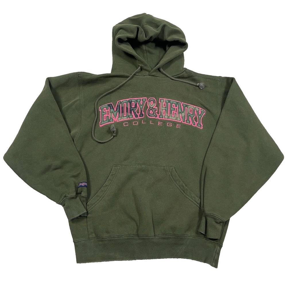 Vintage Y2K Emory & Henry Wasps Hoodie Womens Small Olive Green Pink Sweatshirt